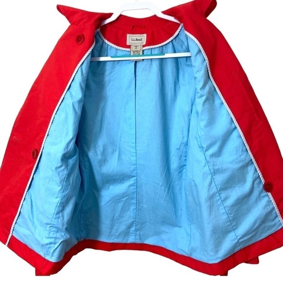 LL Bean Trench Jacket Double Breasted Peacoat Red Belted 100% Cotton MEDIUM - Picture 5 of 14